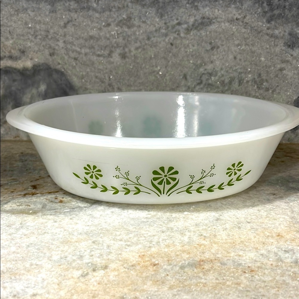 Vintage Glasbake White and Green Milk glass Bakeware Casserole Dish